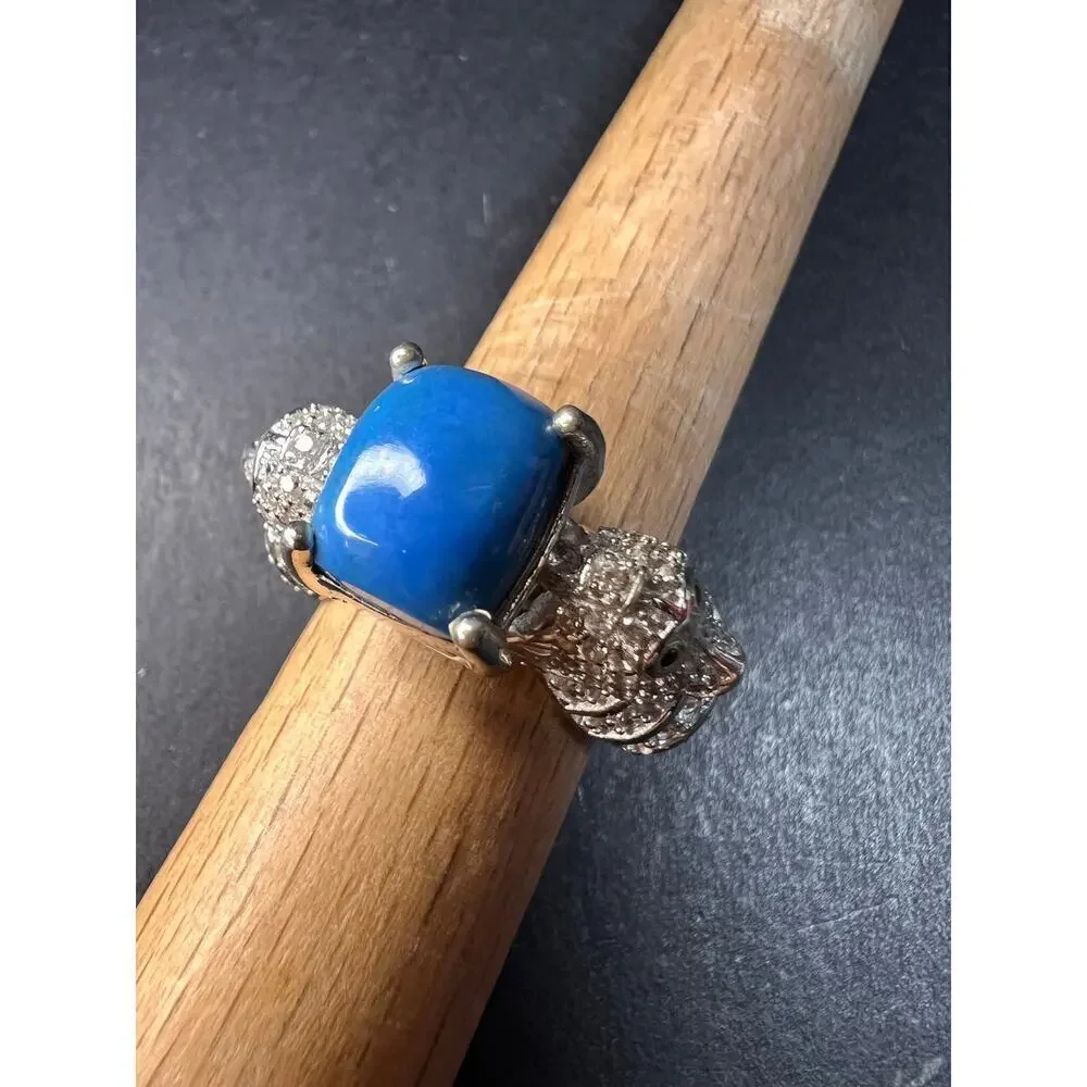 NEW Ceruleite and zircon seahorse ring in sterling silver size 8